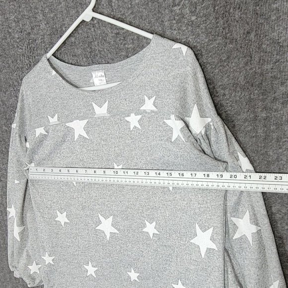 Moda Sweater Womens M Gray All Over Stars Print Pullover 3/4 Balloon Sleeve - Picture 4 of 8